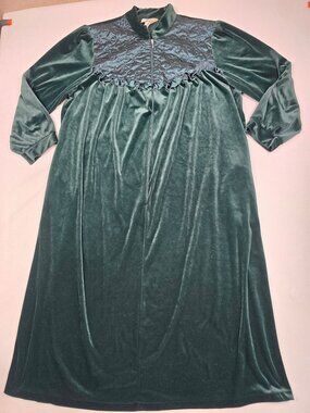 Vintage Amanda Stewart Emerald Green Velvet Full-Zip Long Gown 2XL Grannycore